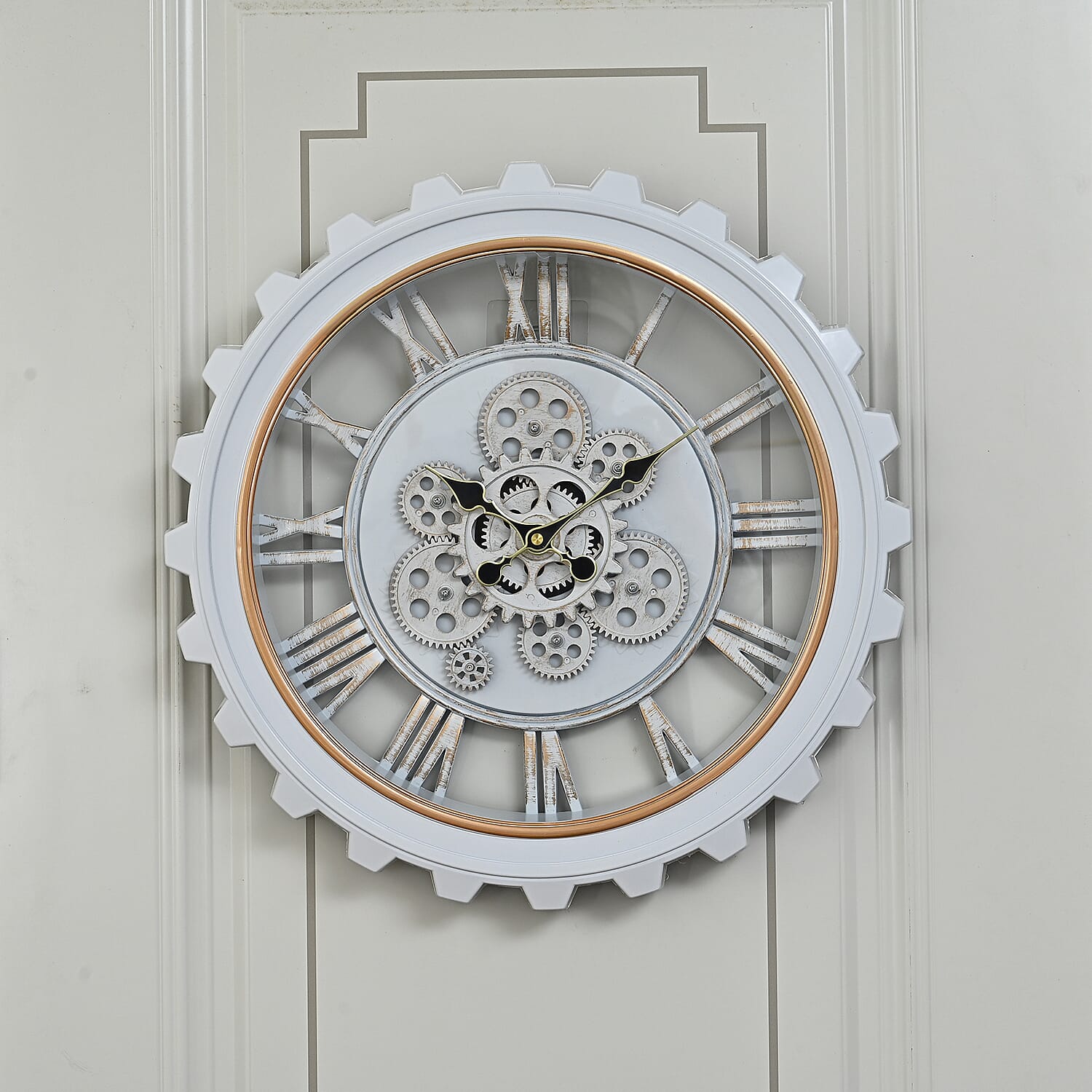 Rotating Gear Wall Clock Powered by 3 x AA Batteries (Not Included) -  White 50cm Diameter