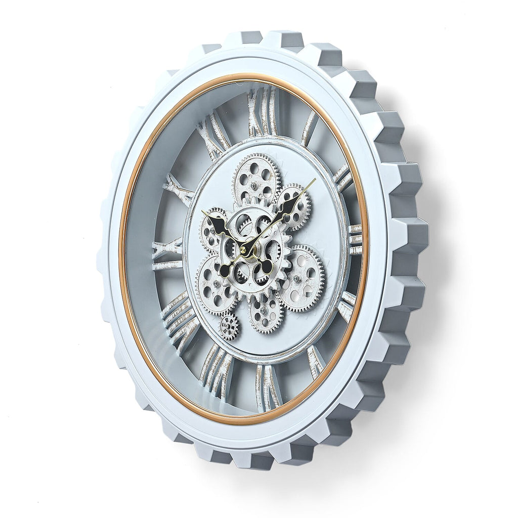 Rotating Gear Wall Clock Powered by 3 x AA Batteries (Not Included) -  White 50cm Diameter