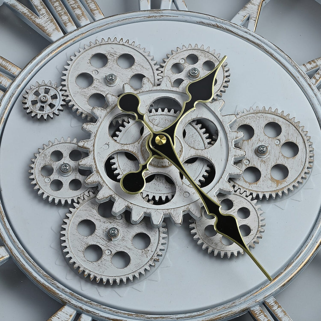 Rotating Gear Wall Clock Powered by 3 x AA Batteries (Not Included) -  White 50cm Diameter