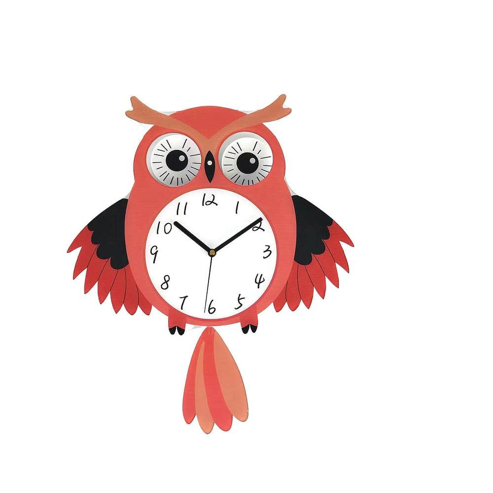 Owl Pendulum Wall Clock (2xAA Battery not inc.) - White - Red