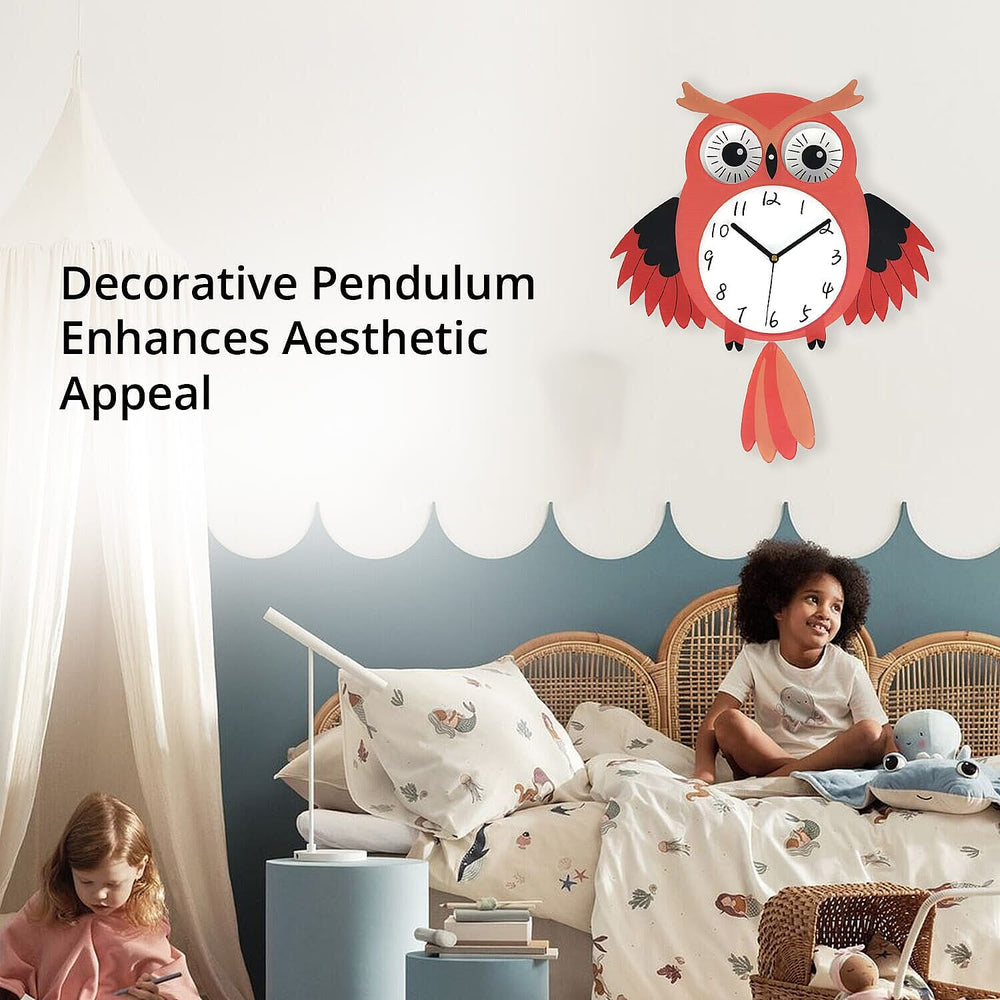 Owl Pendulum Wall Clock (2xAA Battery not inc.) - White - Red