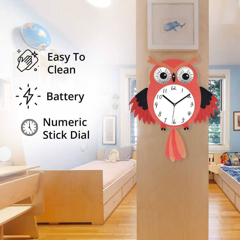 Owl Pendulum Wall Clock (2xAA Battery not inc.) - White - Red