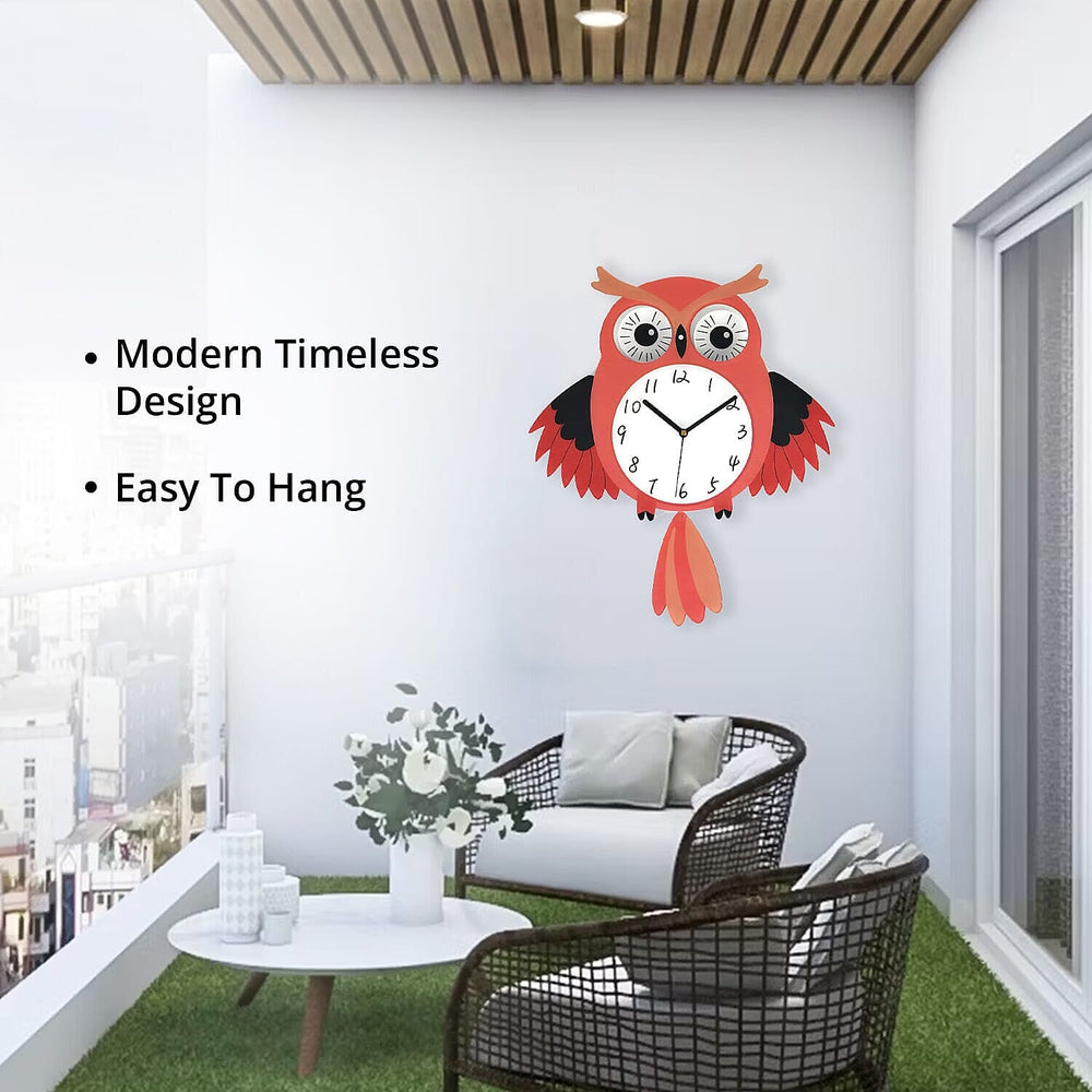 Owl Pendulum Wall Clock (2xAA Battery not inc.) - White - Red