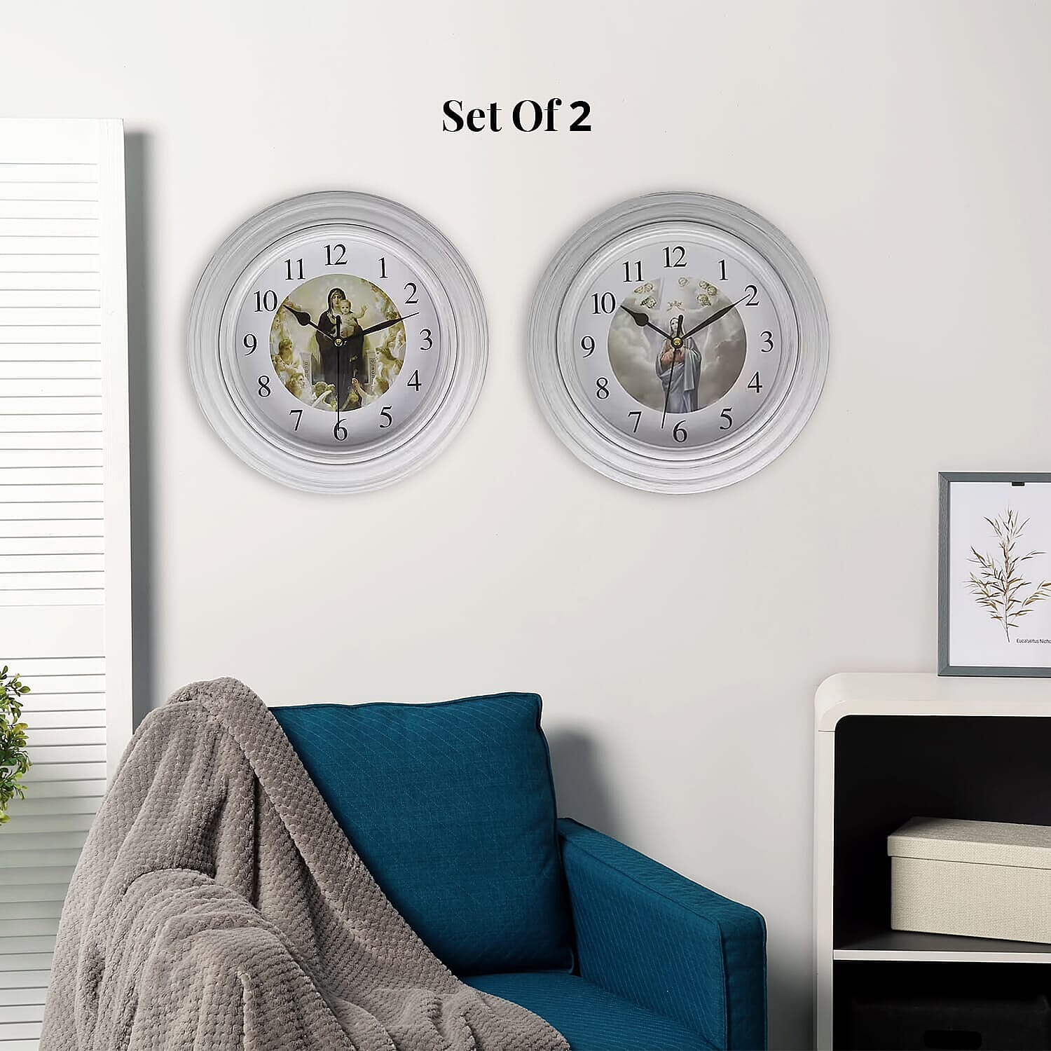 Set of 2 -  Wall Clock (1AA Batteries Not Included) - White