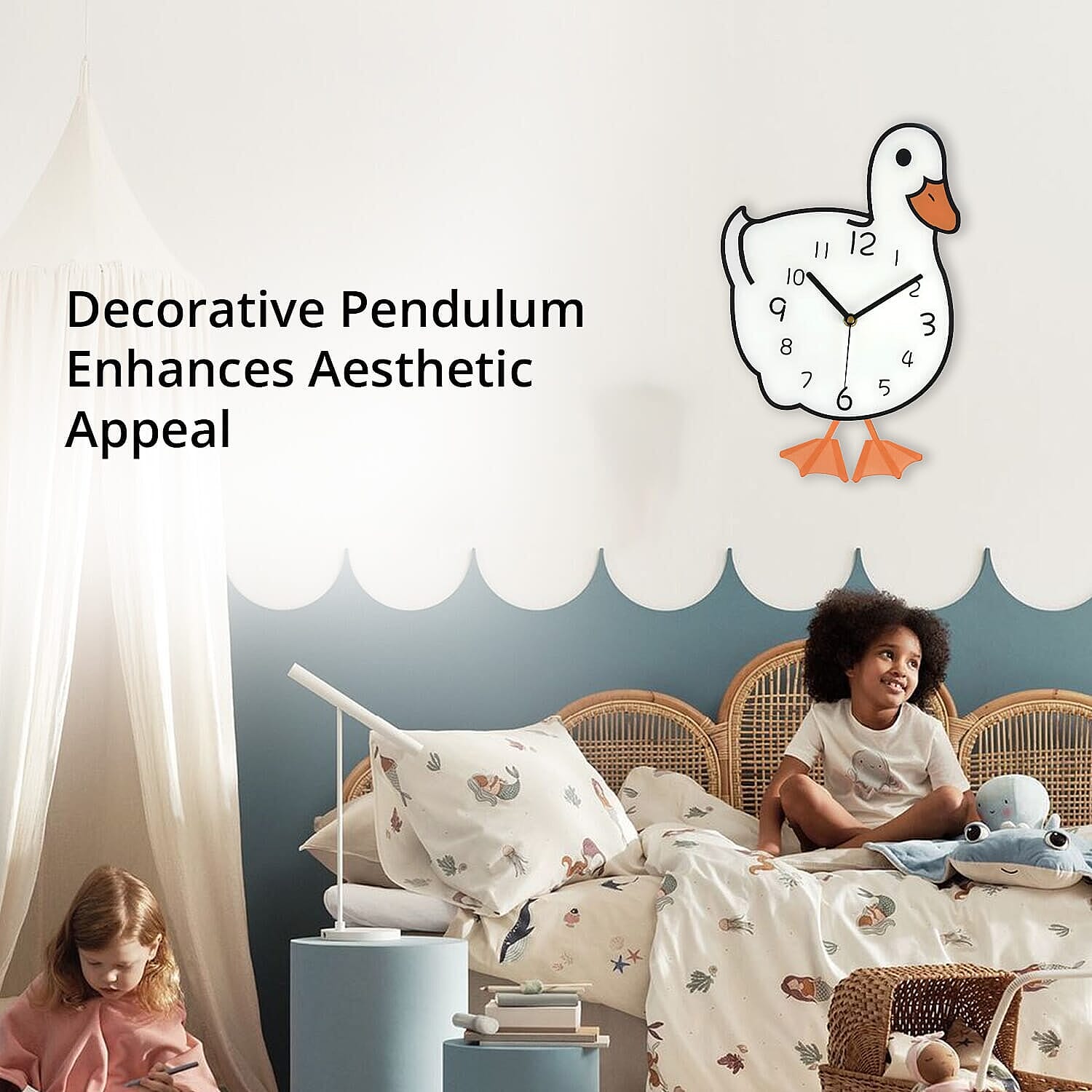 Duck Pendulum Wall Clock (2AA Batteries not Included) - White