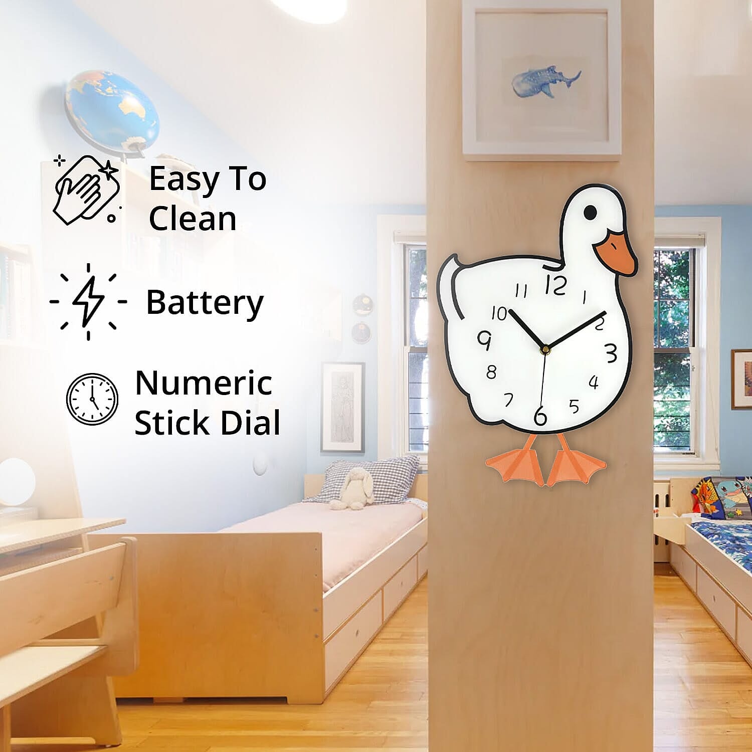 Duck Pendulum Wall Clock (2AA Batteries not Included) - White