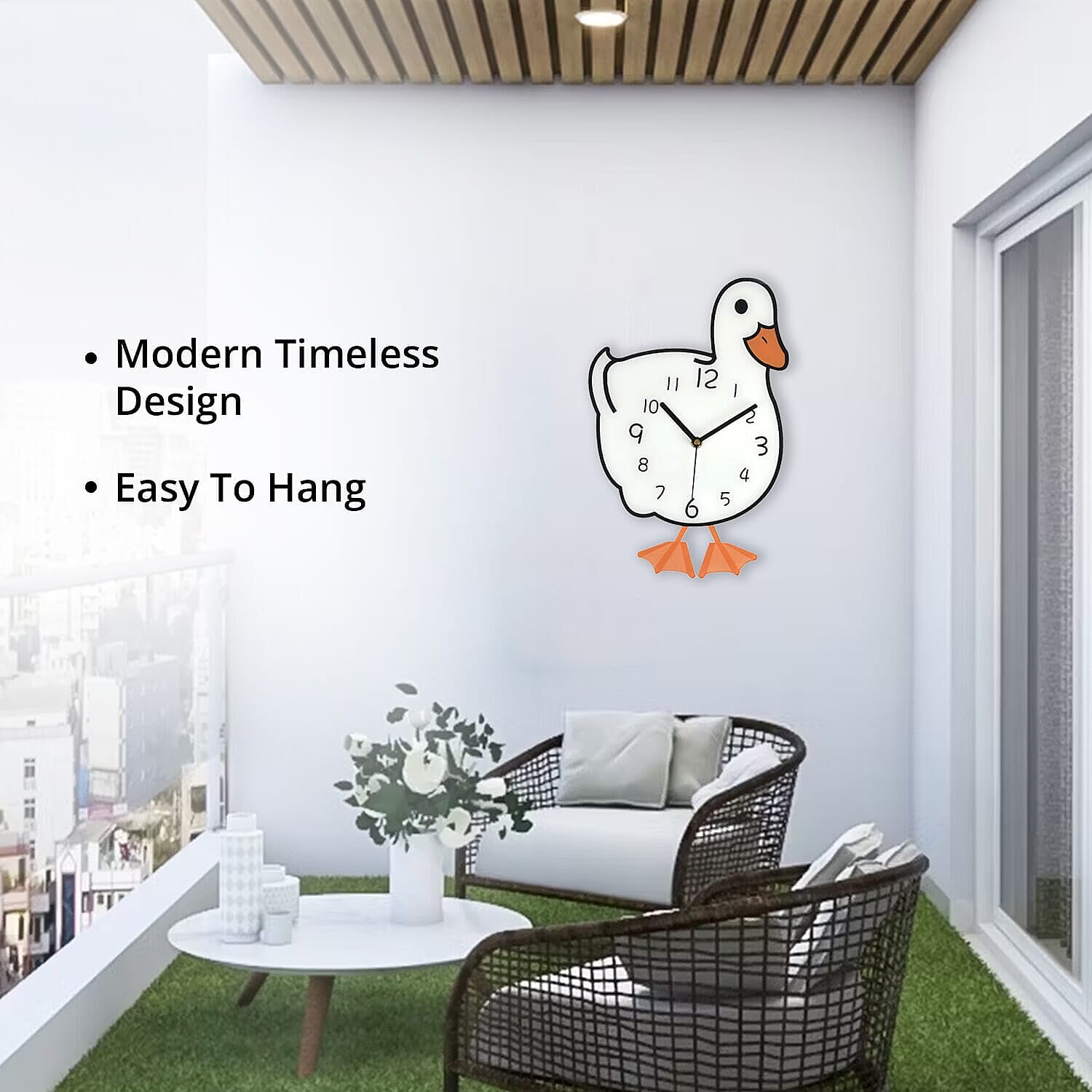 Duck Pendulum Wall Clock (2AA Batteries not Included) - White