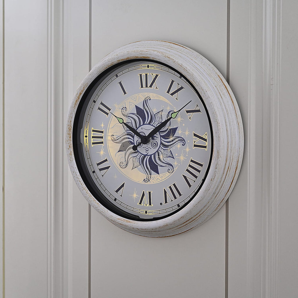 Waterproof Outdoor Wall Clock with LED Lights Powered by 4xAA Batteries (not included) - White