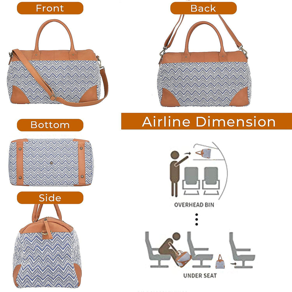 Genuine Leather Handmade Jacquard Holdall Luggage Bag - Tan
