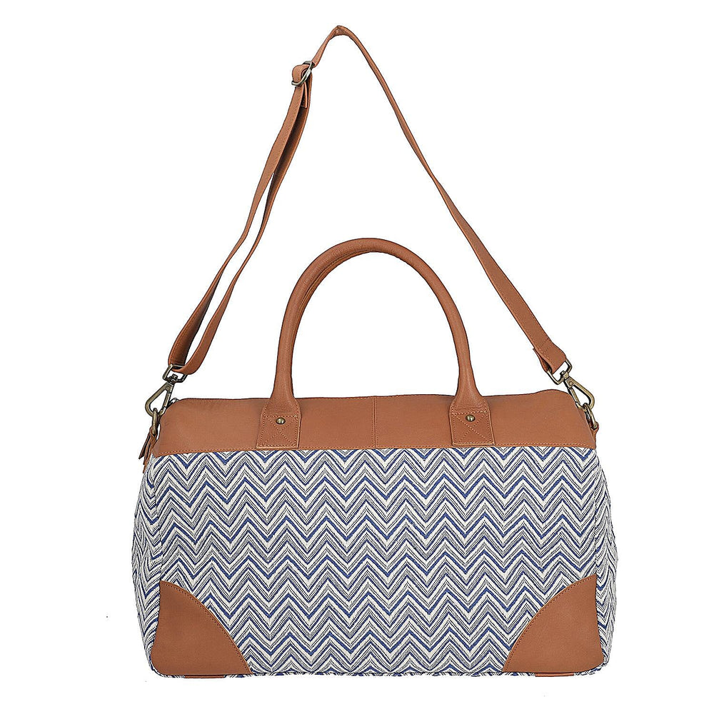 Genuine Leather Handmade Jacquard Holdall Luggage Bag - Tan