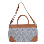 Genuine Leather Handmade Jacquard Holdall Luggage Bag - Tan