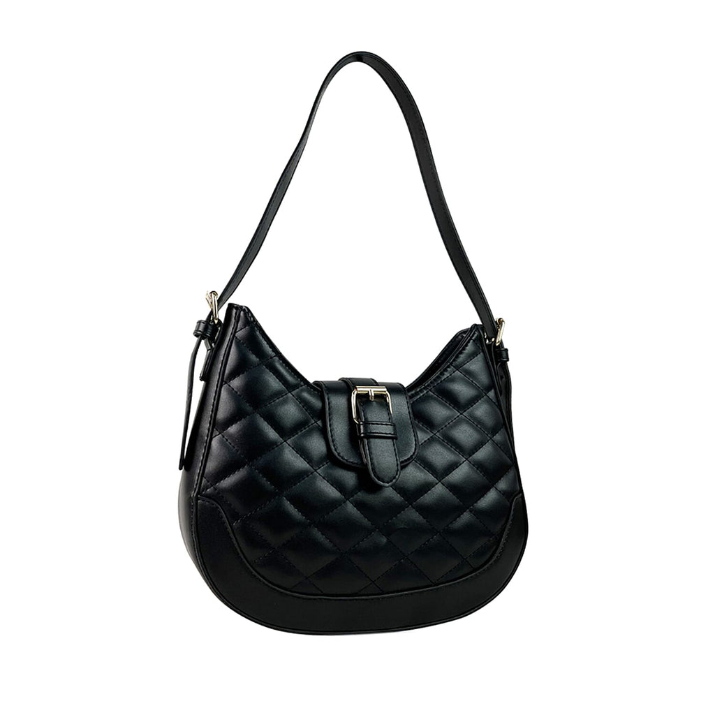 Close Out Deal - Quilted Plain Bag with Shoulder Strap - Black