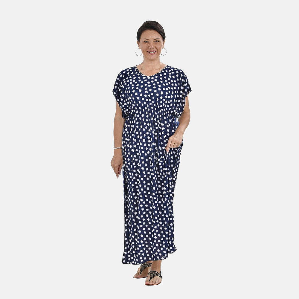Close Out - Stretch Jersey Maxi Dress (One Size,8-18) - Navy Blue & White
