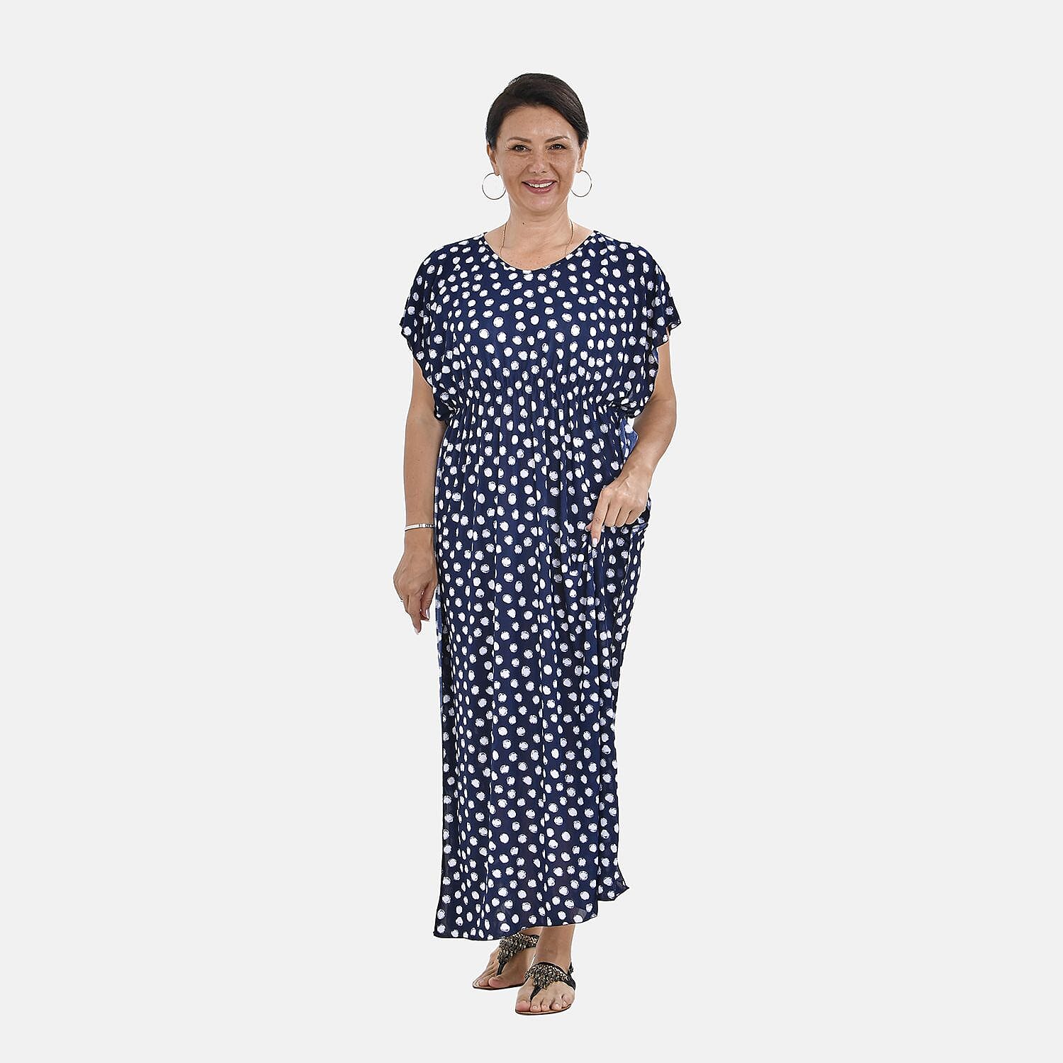 Close Out - Stretch Jersey Maxi Dress (One Size,8-18) - Navy Blue & White