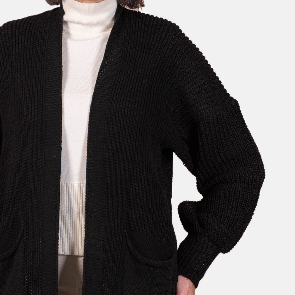 Closeout - Balloon Sleeve Long Cardigan (One Size,8 to 18) - Black