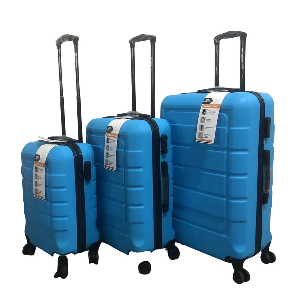 Bordlite Set of 3 - Durable Hard Shell 4 Wheel Suitcases with Soft Grip Handles- Sky Blue