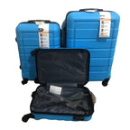 Bordlite Set of 3 - Durable Hard Shell 4 Wheel Suitcases with Soft Grip Handles- Sky Blue