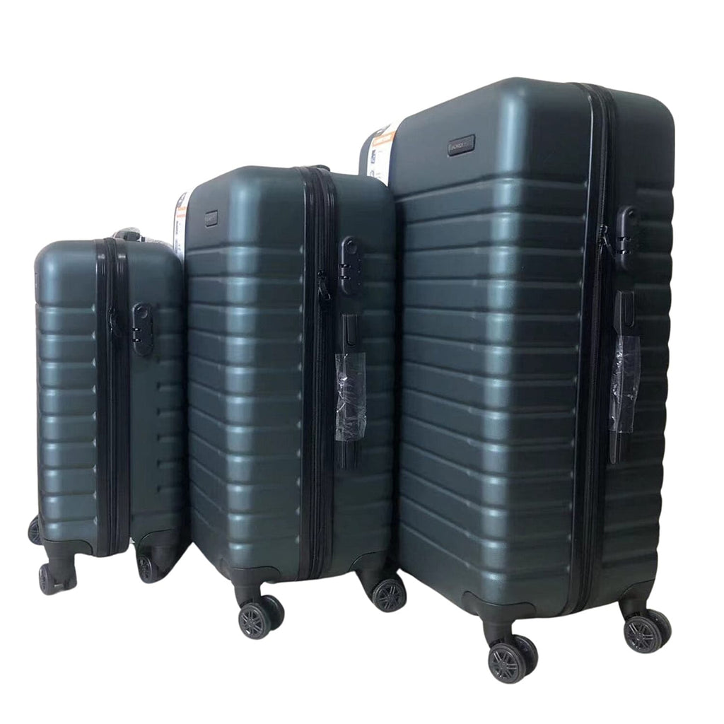 Bordlite Set of 3 - Durable Hard Shell 4 Wheel Suitcases with Soft Grip Handles - Dark Green