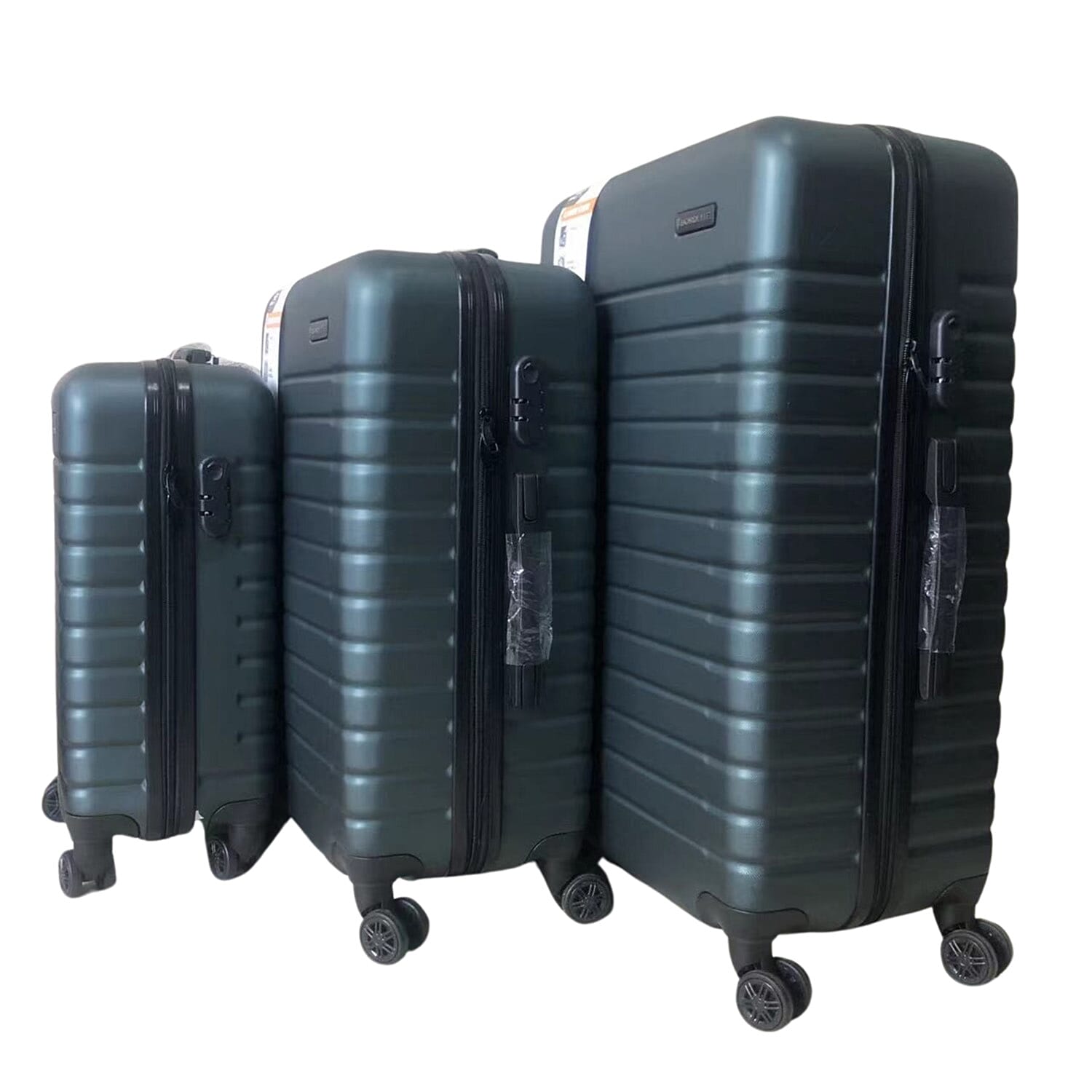 Bordlite Set of 3 - Durable Hard Shell 4 Wheel Suitcases with Soft Grip Handles - Dark Green