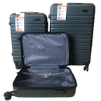 Bordlite Set of 3 - Durable Hard Shell 4 Wheel Suitcases with Soft Grip Handles - Dark Green