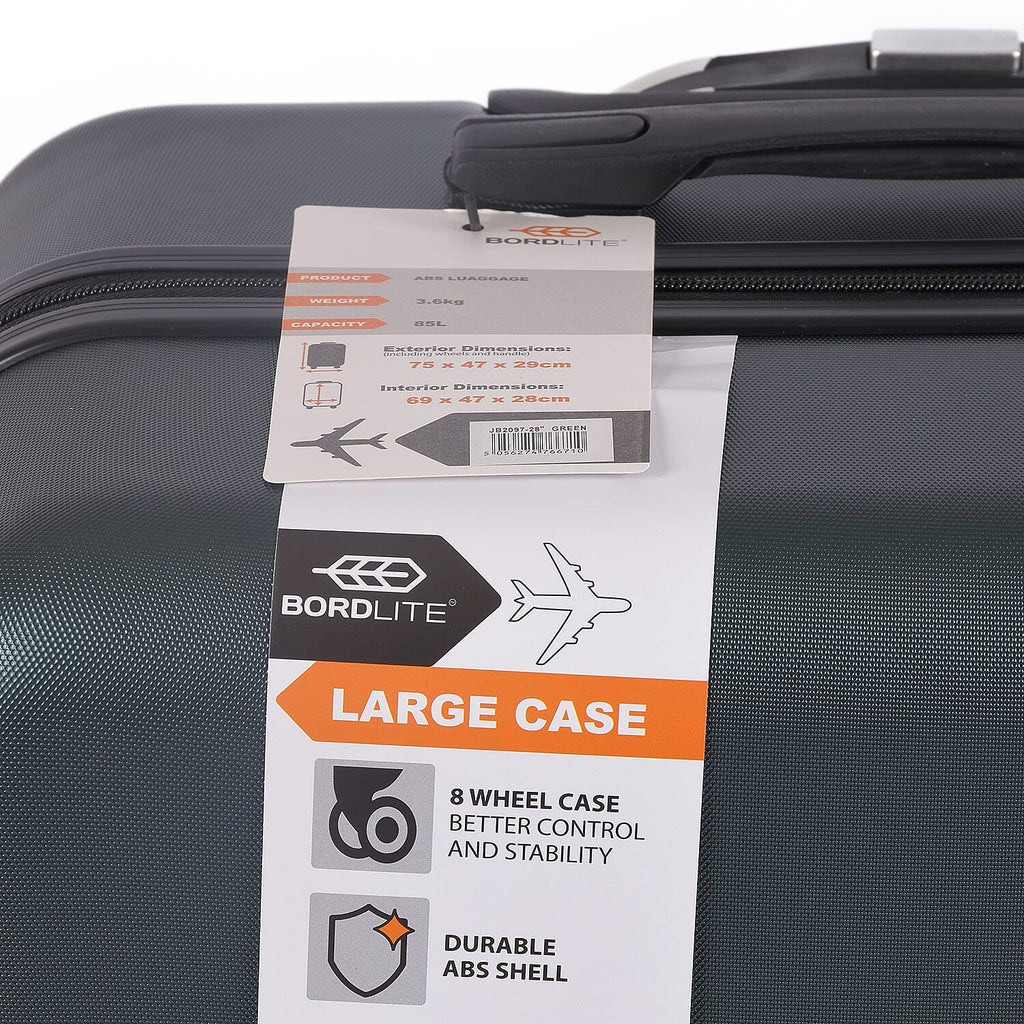 Bordlite Set of 3 - Durable Hard Shell 4 Wheel Suitcases with Soft Grip Handles - Dark Green