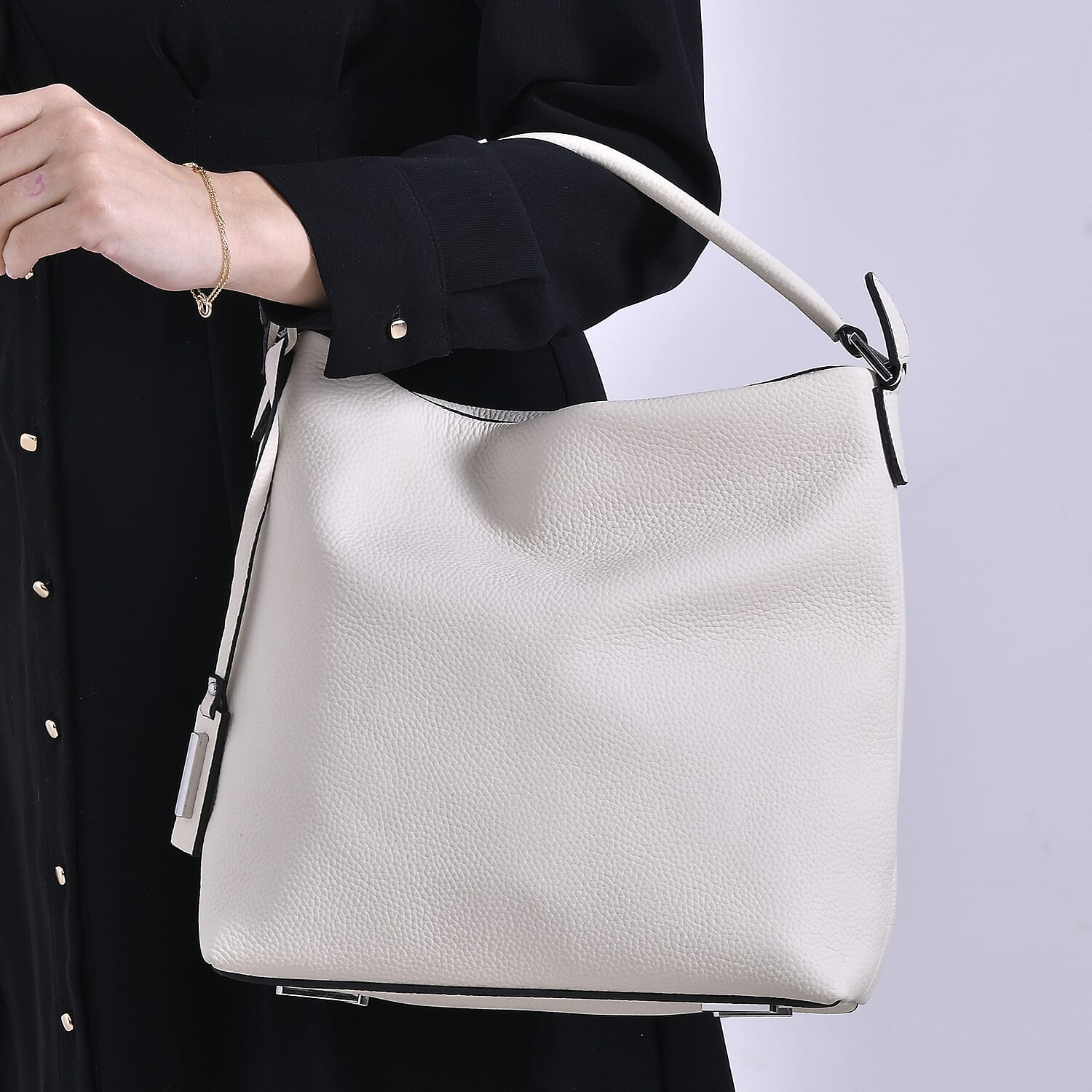 Closeout Deal- 100% Genuine Leather Hobo Bag - Cream