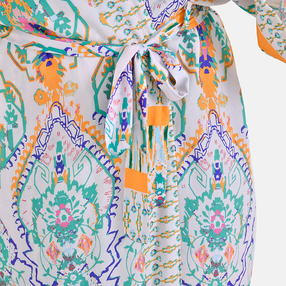 Closeout Deal 100% Viscose Flower Printed Long Kimono (One Size) - White