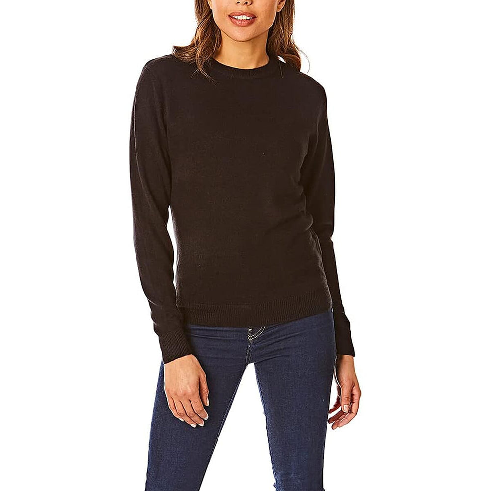 Closeout Deal 100% Acrylic Supersoft Crew Neck Knit Jumper (Size L) - Black