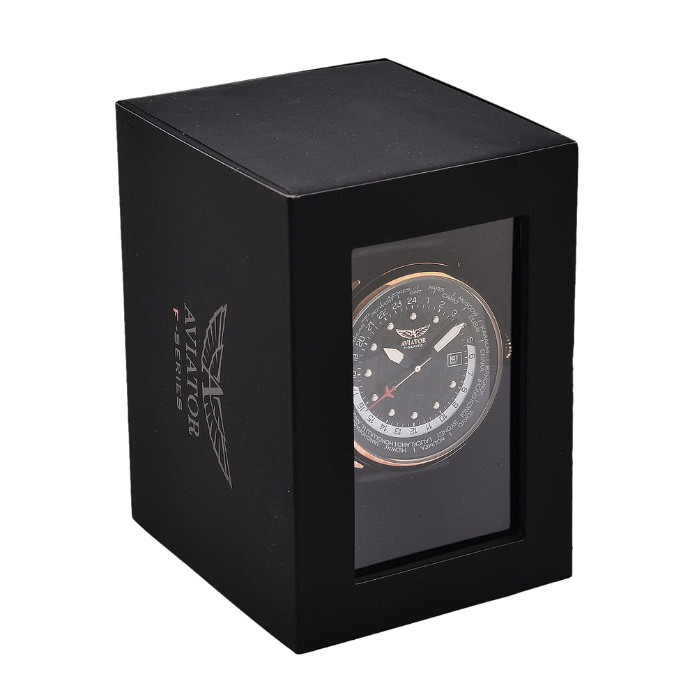 Closeout Deal - Aviator Mens Black Dial Watch with Black Leather Strap
