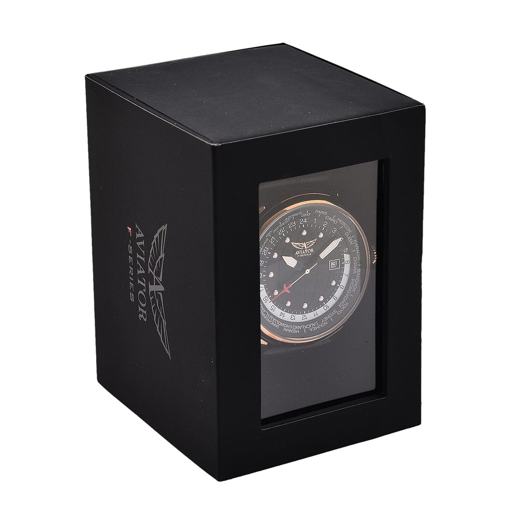 Closeout Deal - Aviator Mens Black Dial Watch with Black Leather Strap