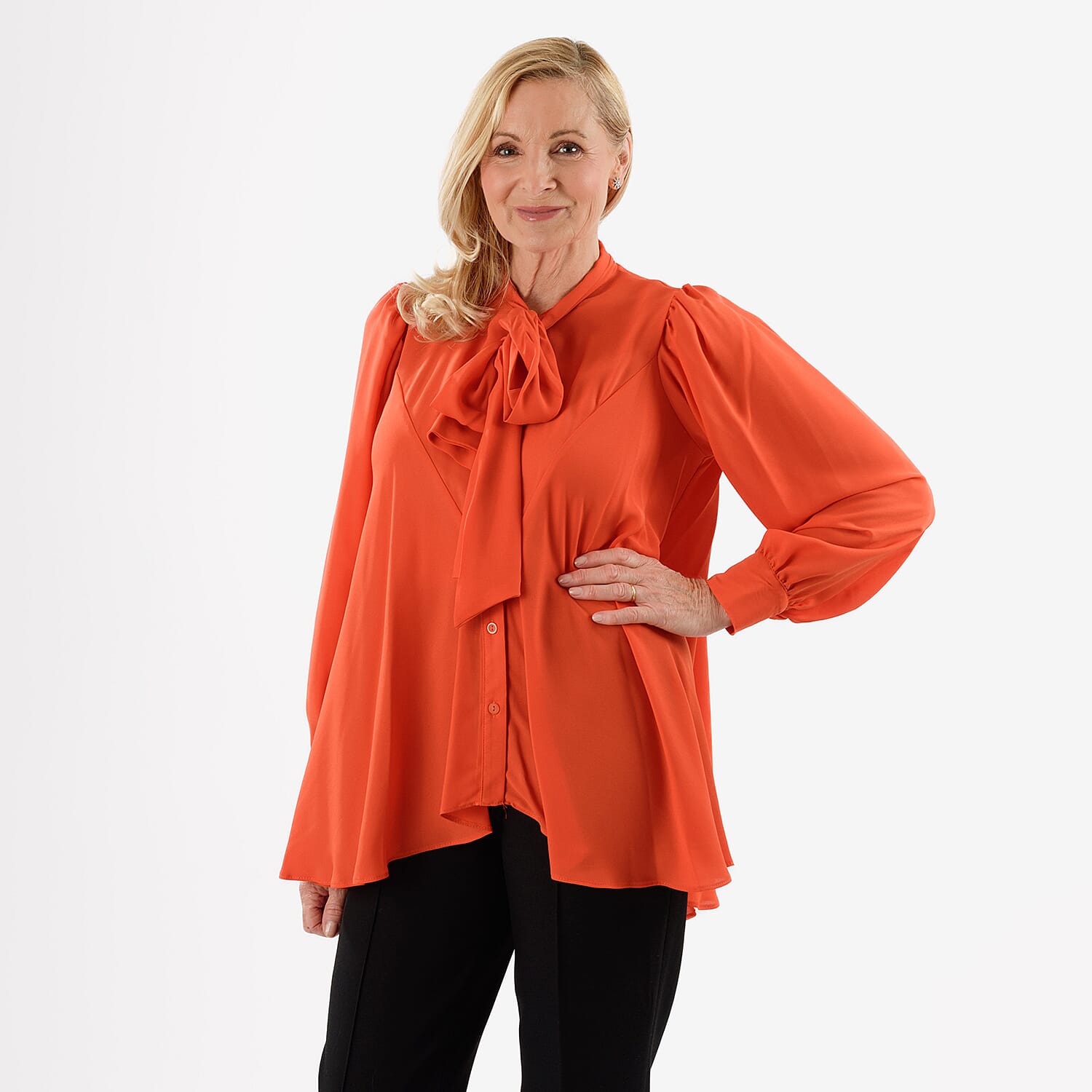 Closeout Deal- Marina Kaneva Bowtie Blouse (Size 10) - Orange