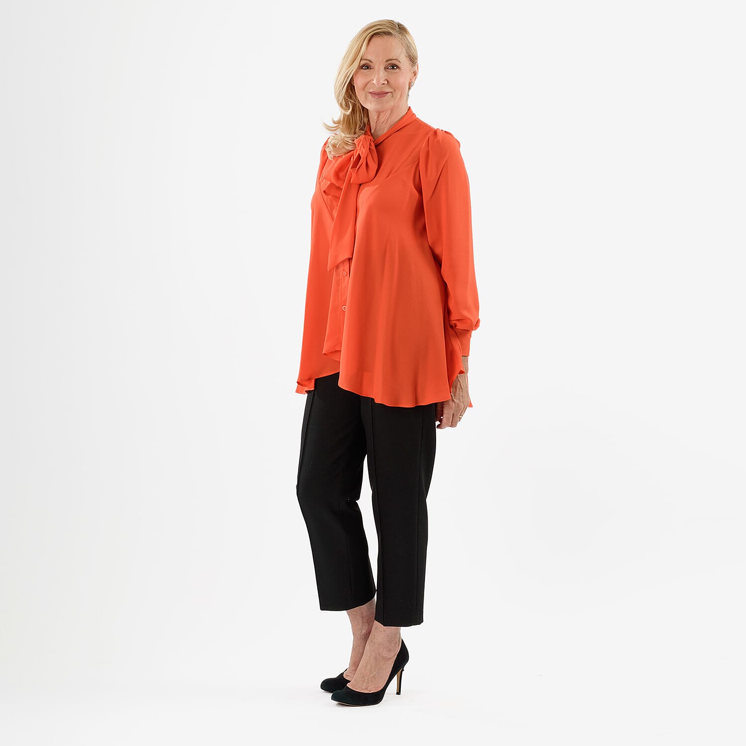 Closeout Deal- Marina Kaneva Bowtie Blouse (Size 10) - Orange