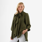 Closeout Deal- Marina Kaneva Bowtie Blouse (Size 20) - Khaki