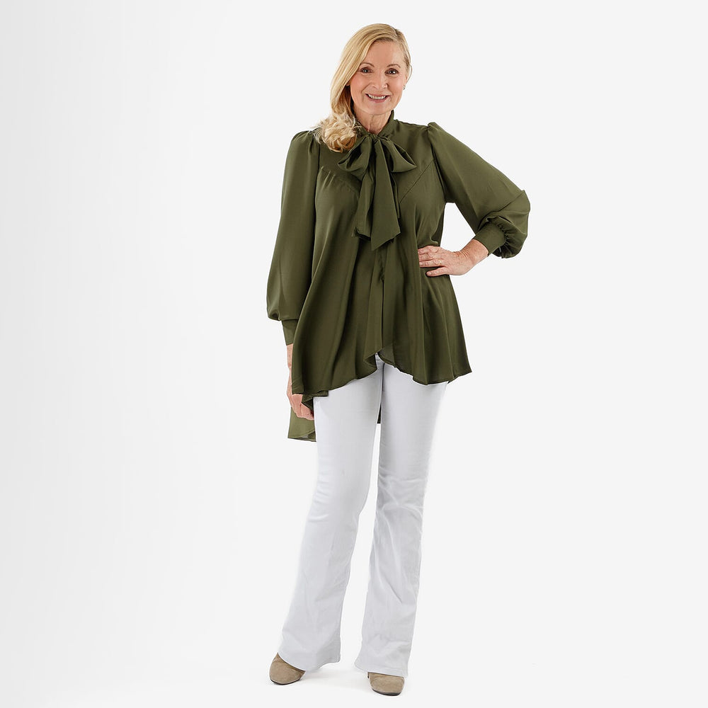 Closeout Deal- Marina Kaneva Bowtie Blouse (Size 20) - Khaki