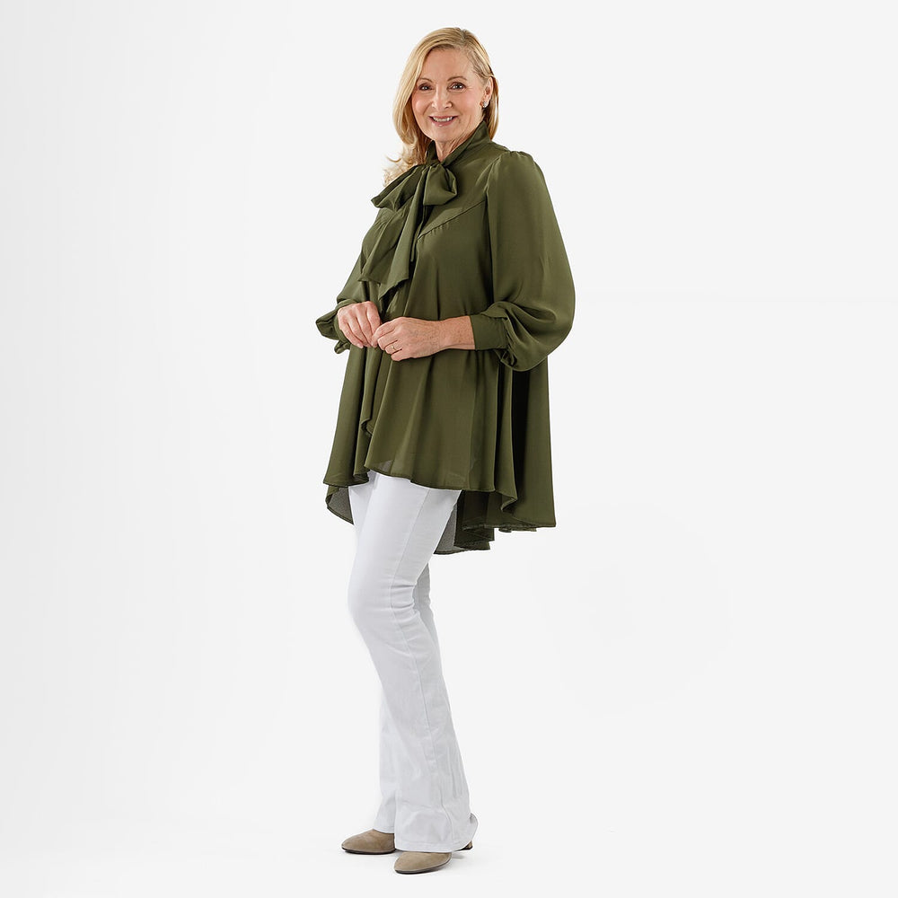 Closeout Deal- Marina Kaneva Bowtie Blouse (Size 20) - Khaki