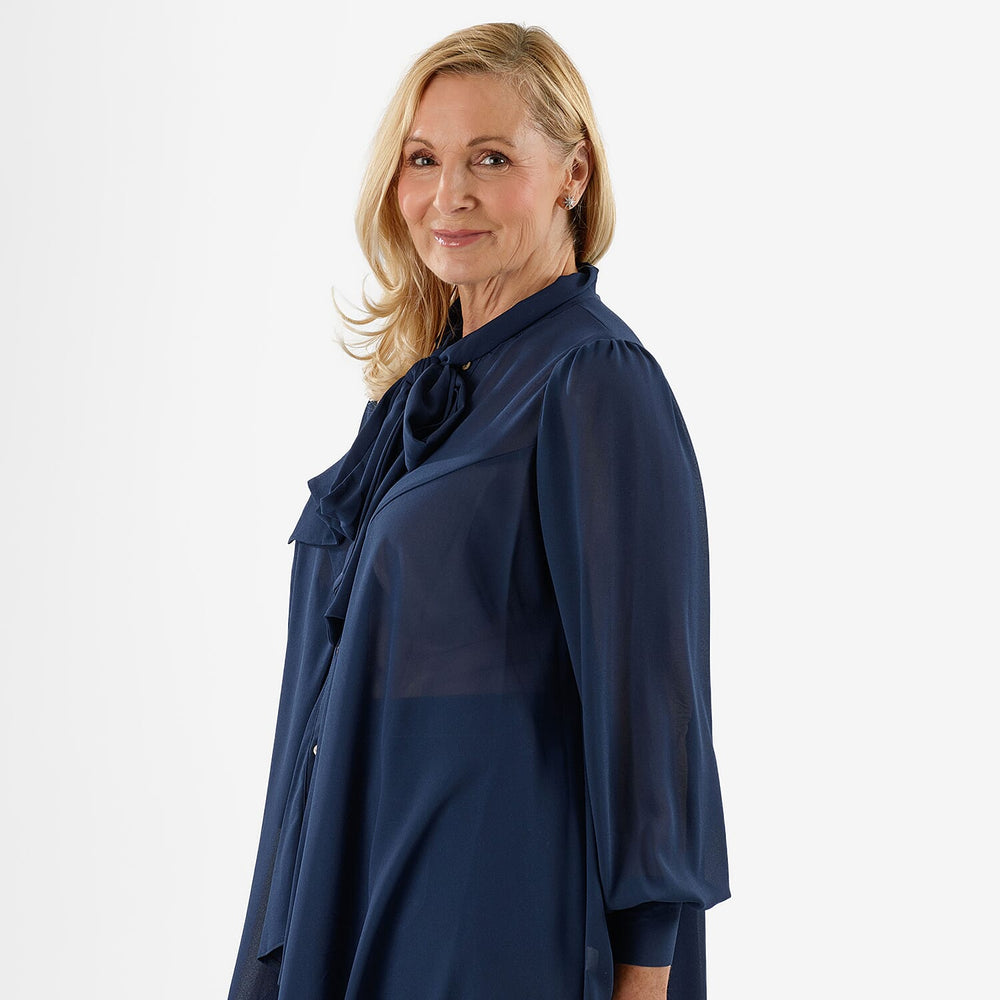 Closeout Deal- Marina Kaneva Bowtie Blouse (Size 20) - Navy