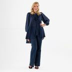 Closeout Deal- Marina Kaneva Bowtie Blouse (Size 20) - Navy
