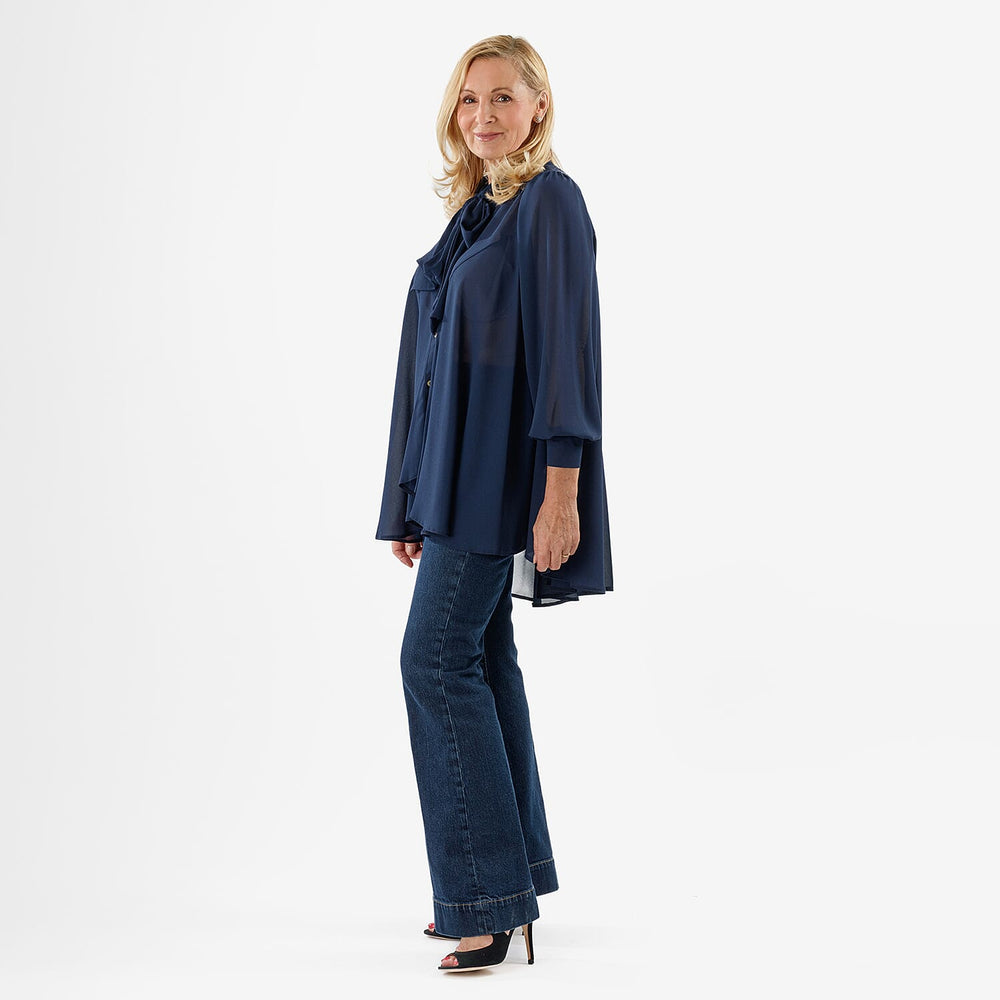 Closeout Deal- Marina Kaneva Bowtie Blouse (Size 20) - Navy