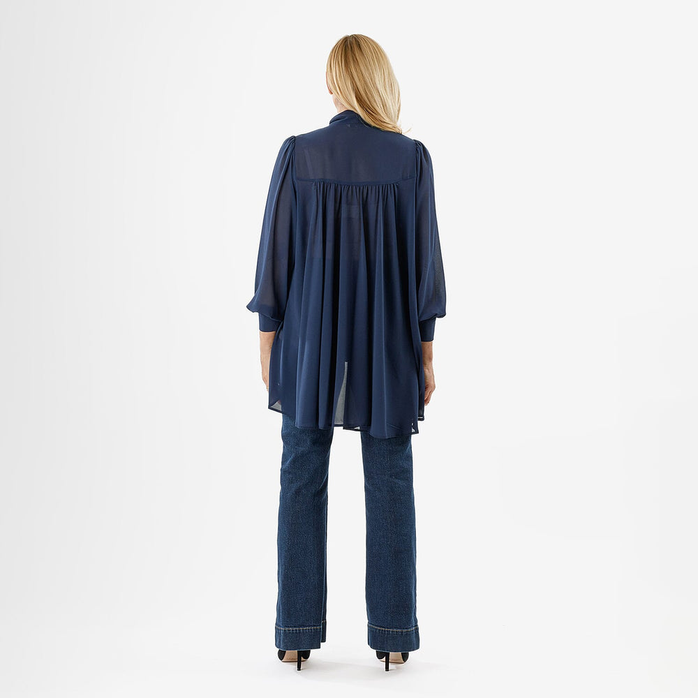 Closeout Deal- Marina Kaneva Bowtie Blouse (Size 20) - Navy
