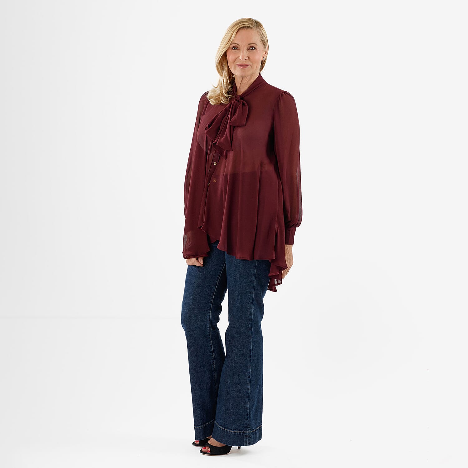 Closeout Deal- Marina Kaneva Bowtie Blouse (Size 22) - Chocolate