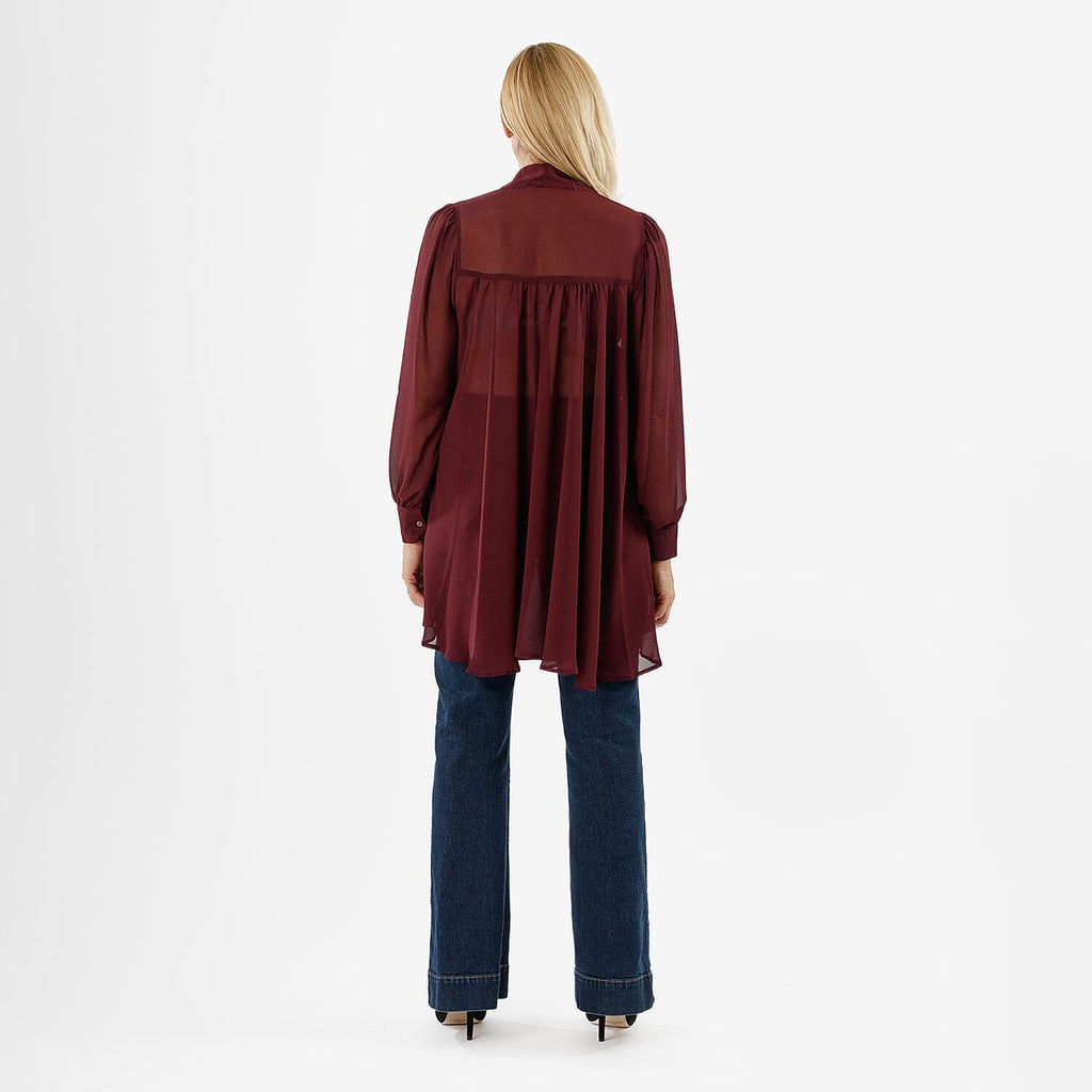 Closeout Deal- Marina Kaneva Bowtie Blouse (Size 22) - Chocolate