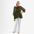 Closeout Deal- Marina Kaneva Bowtie Blouse (Size 22) - Khaki