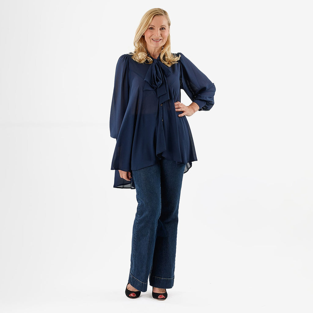 Closeout Deal- Marina Kaneva Bowtie Blouse (Size 22) - Navy