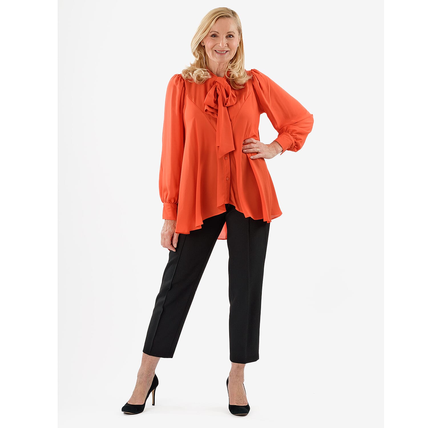 Closeout Deal- Marina Kaneva Bowtie Blouse (Size 22) - Orange
