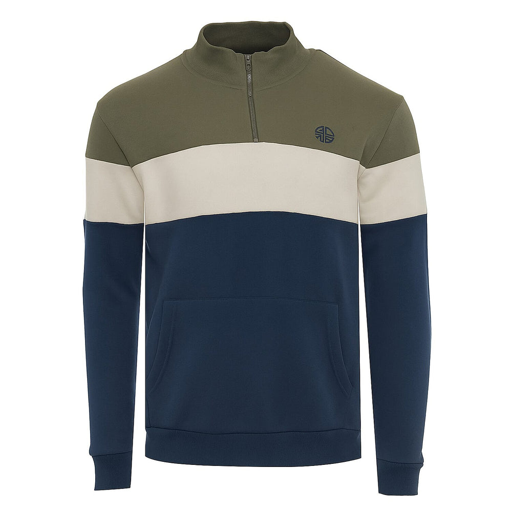 Closeout Deal Soul Star Mens Half-Zip Stripe Cotton Sweatshirt (Size S) - Navy