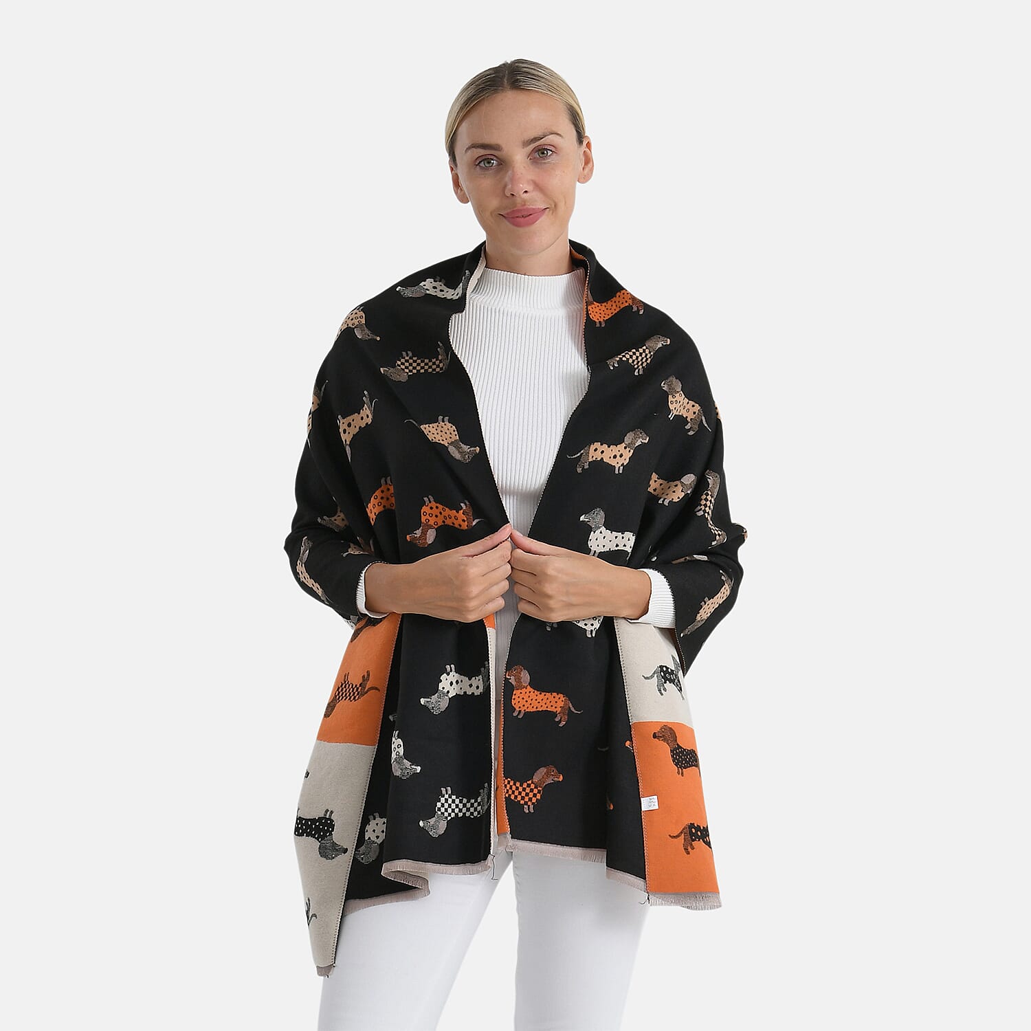 Closeout Deal- Dog Pattern Scarf (180 x 67 cm) - Black, White & Orange