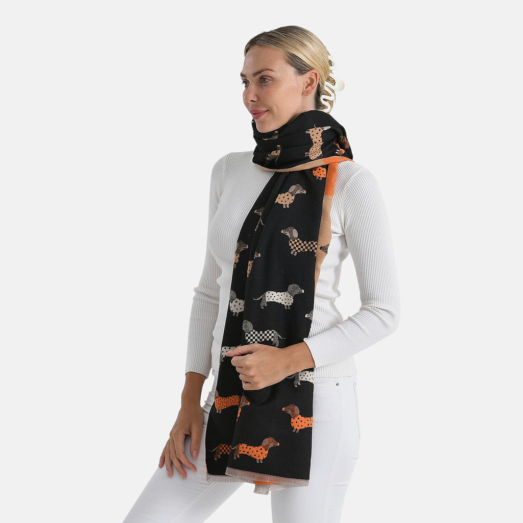 Closeout Deal- Dog Pattern Scarf (180 x 67 cm) - Black, White & Orange