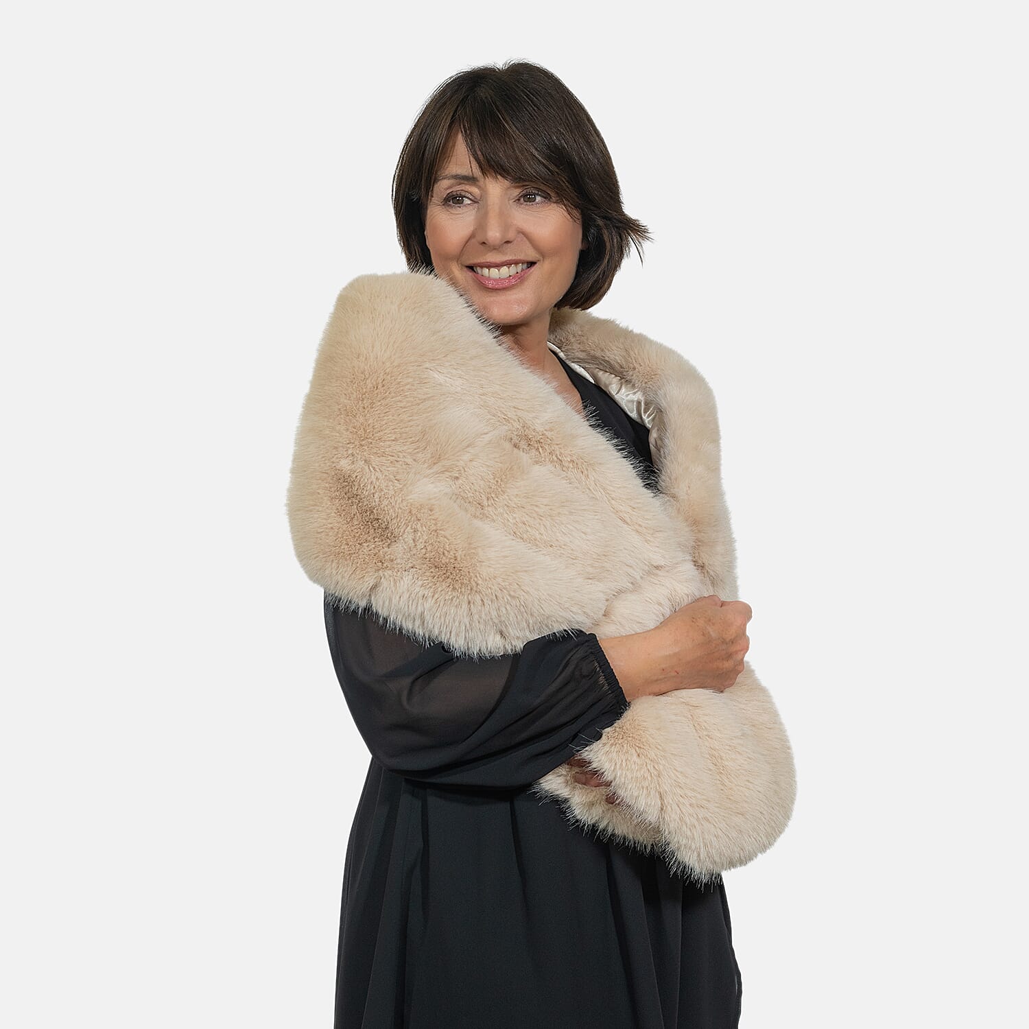 Closeout Deal - Faux Fur Wrap (Size 160x30 cm) - Beige