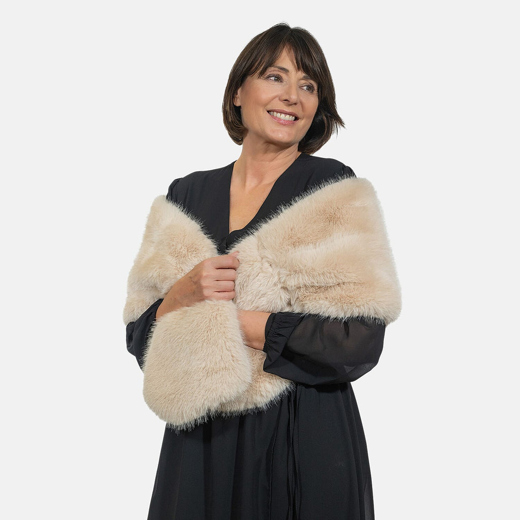 Closeout Deal - Faux Fur Wrap (Size 160x30 cm) - Beige