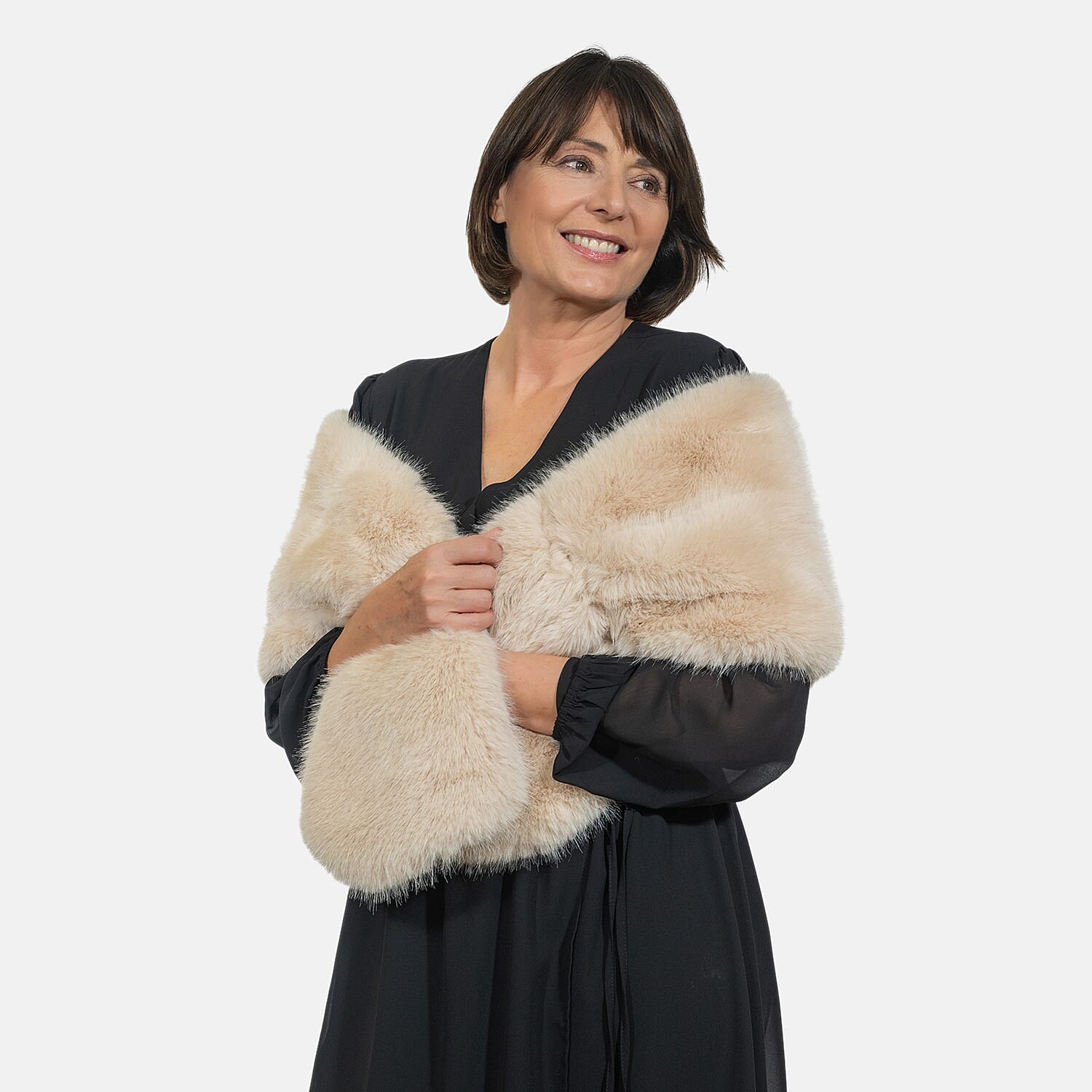 Closeout Deal - Faux Fur Wrap (Size 160x30 cm) - Beige